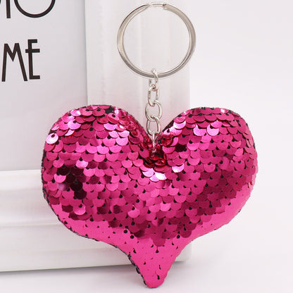 Sequin Heart Bag Charm with Reflective Keyring Design