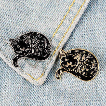 Elegant Black Cat Brooch - Cat Enamel Pin