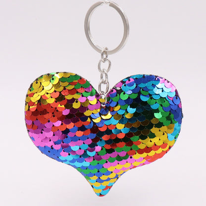 Sequin Heart Bag Charm with Reflective Keyring Design