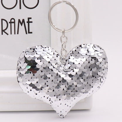 Sequin Heart Bag Charm with Reflective Keyring Design